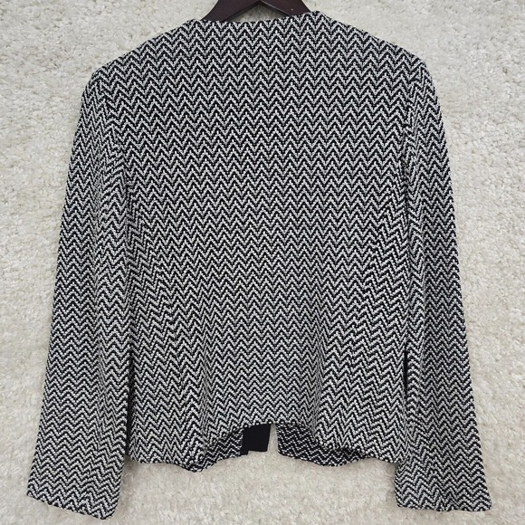 St John Jacket Women 12 Black White Herringbone Knit Long Sleeve Office Dog Show - Picture 10 of 16